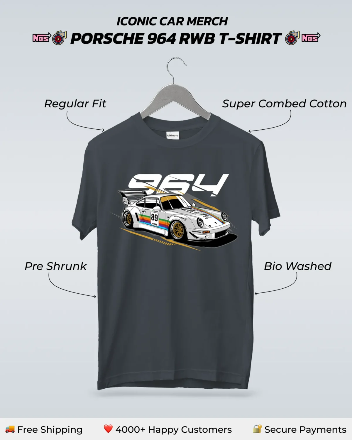 Porsche 964 RWB T-Shirt Features