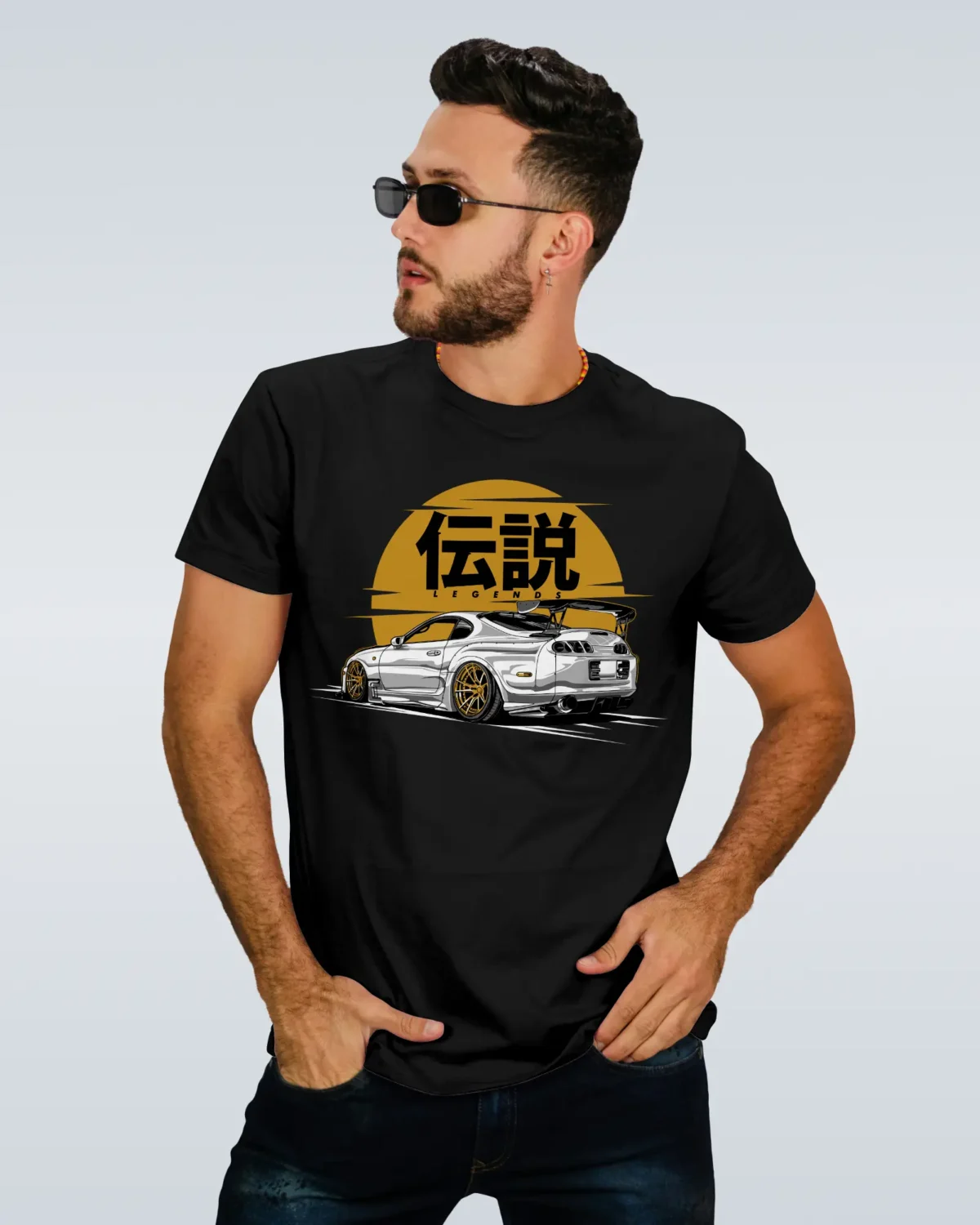 Model Wearing Supra Legends Black Tee