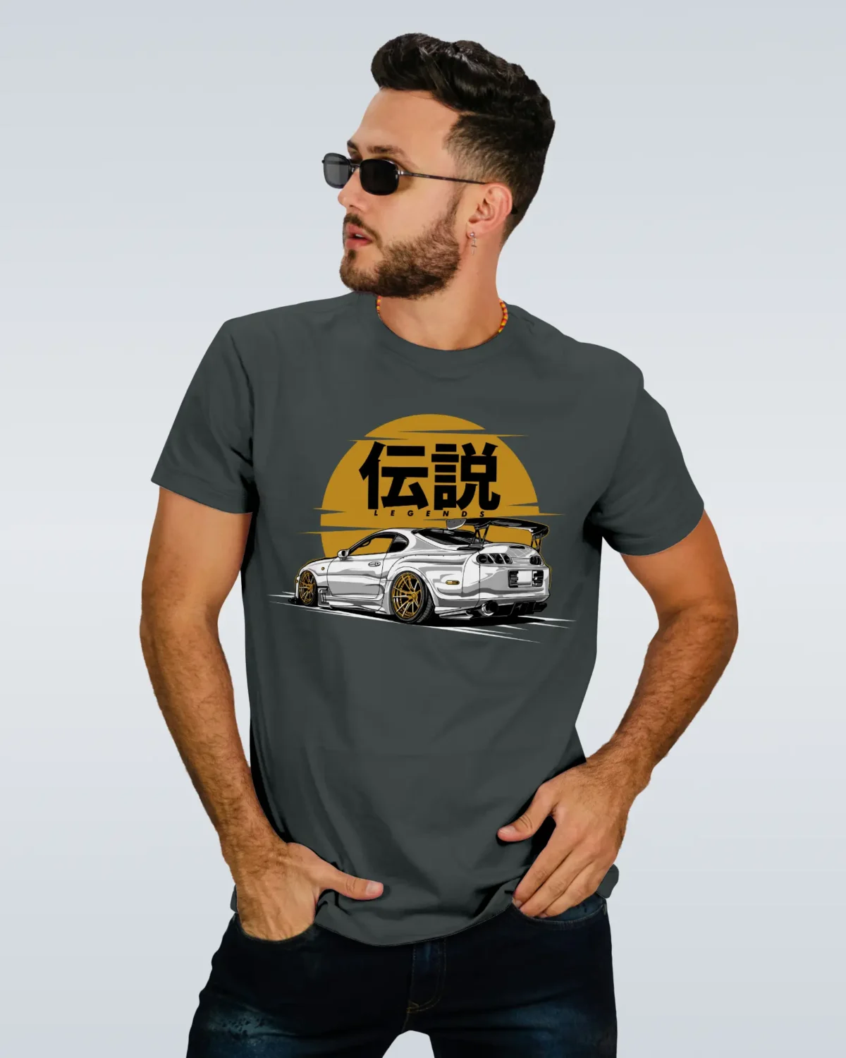Model Wearing Supra Legends Steel Grey T-Shirt
