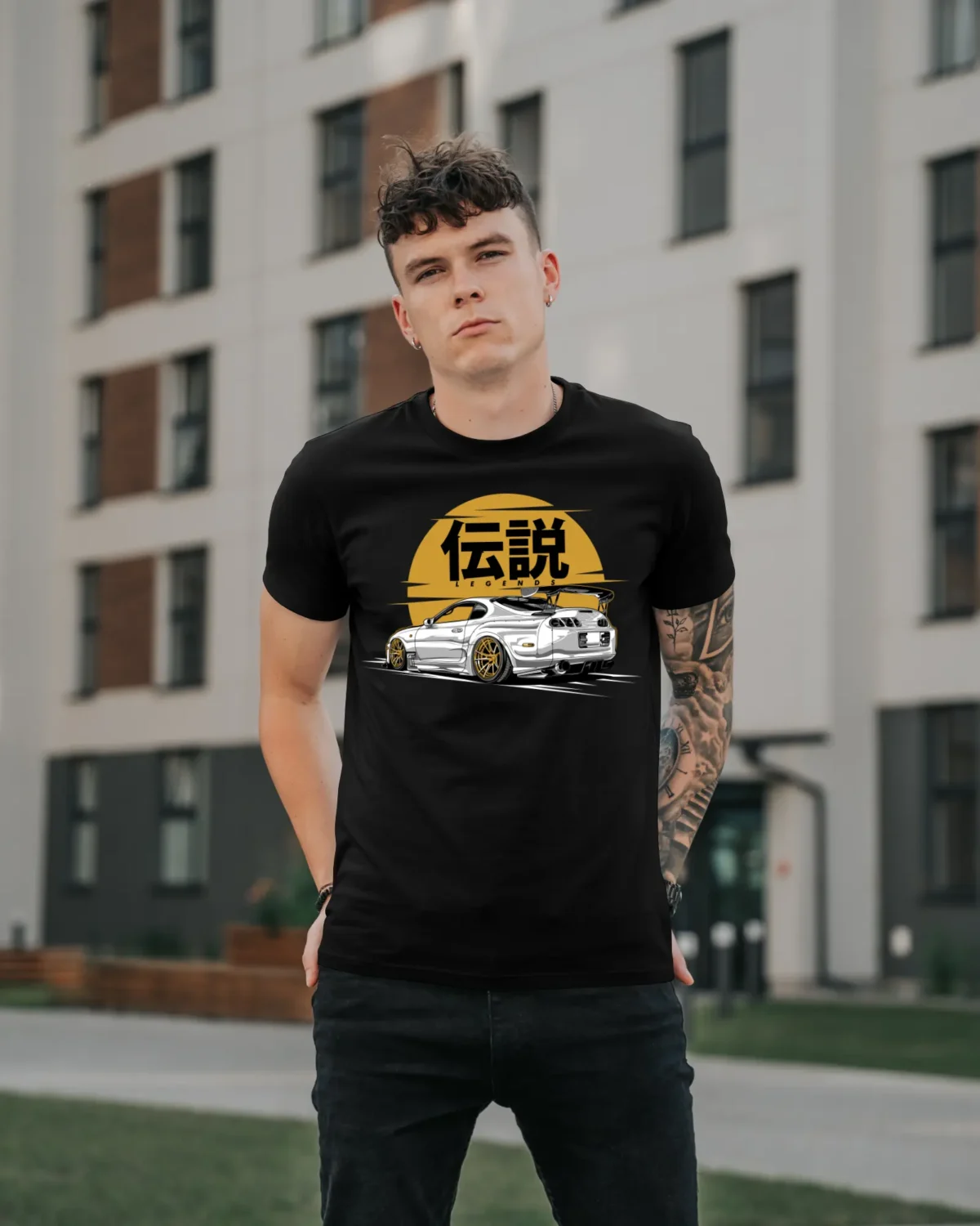Model in Black Supra Legends T-Shirt