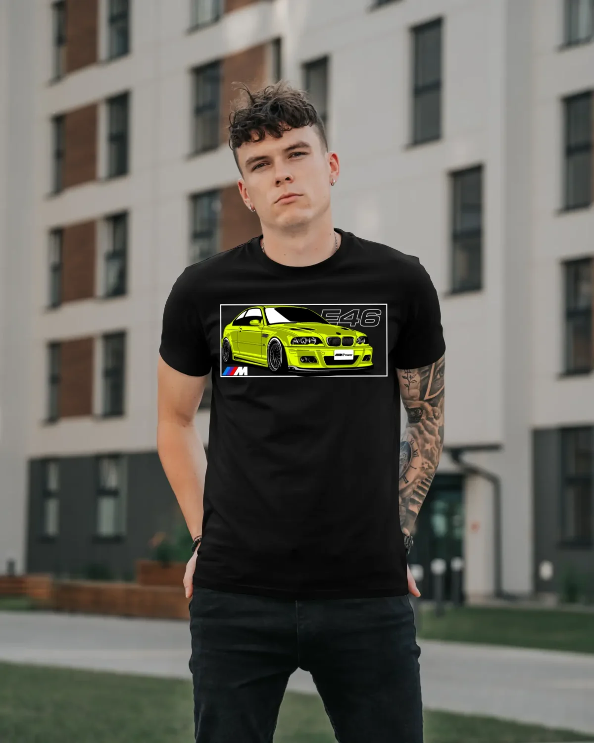 Model in BMW M3 E46 Black T-Shirt