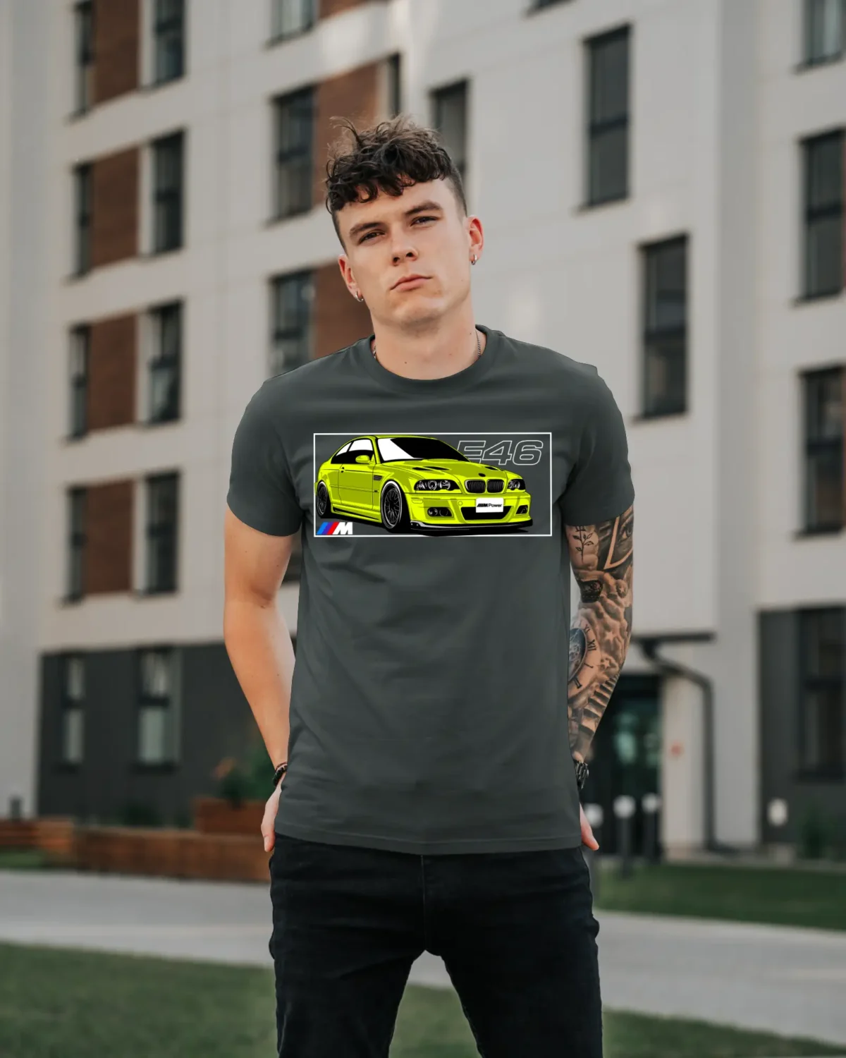 Model in BMW M3 E46 Steel Grey Tee